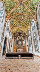 Obraz premium Ornate Chapel Interior A Detailed Watercolor Illustration of a Church's Architectural Beauty.