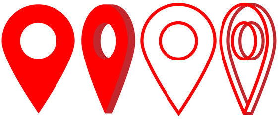 Red Map Marker, location pin icon collection, GPS location symbol isolated on a transparent background