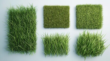  Collection of Four Different Green Grass Textures in Square Format