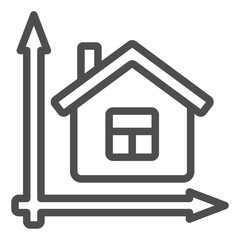 House at coordinate axes line icon, architecture project concept. Vector graphics. Cottage building render sign on white background, outline style icon for mobile or web design.