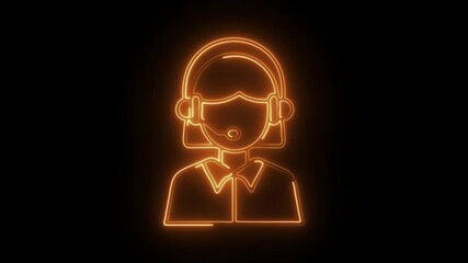 Glowing neon call center agent icon isolated on black background. HD Video motion graphic animation - Powered by Adobe