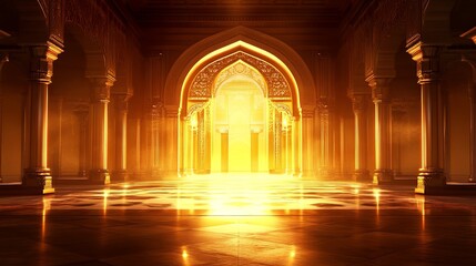 Radiant gateway majestic islamic architecture shines with ethereal golden light