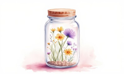 Colorful flowers in a glass jar