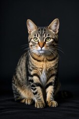Obraz premium there is a cat sitting on a black surface looking at the camera