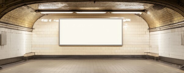 Obraz premium Blank Advertisement Billboard in Subway Station Vintage Tiles Mockup