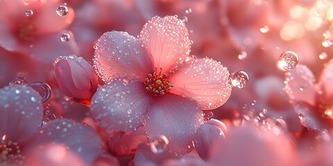 Stunning Pink Flower with Dew Drops in Soft Natural Light