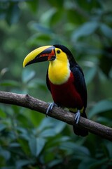 Fototapeta premium brightly colored bird perched on a branch in a forest