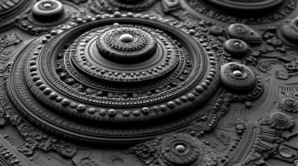 Intricate Black Circular Patterns with Textures and Depth Effects