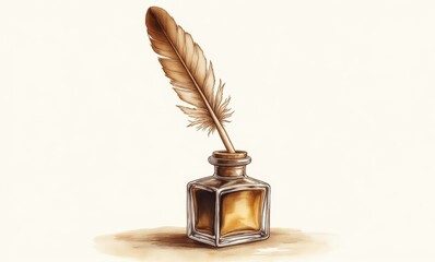 Classic ink bottle with feather quill