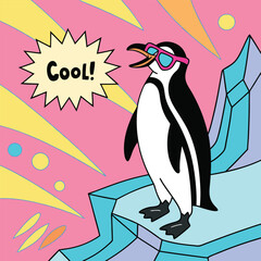 Cute Pop Art Penguin Wearing Sunglasses and a Comic-Style Speech Bubble