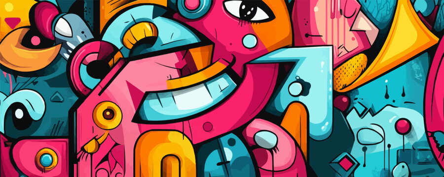 Colorful abstract graffiti art with bold shapes and expressive f