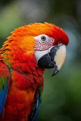 Naklejka premium araffy parrot with a red and yellow head and blue wings