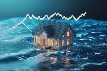 House Model Water Flood Economic Downturn Graph Conceptual Visualization