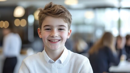 Portrait of school kids having lunch during break time in school cafeteria