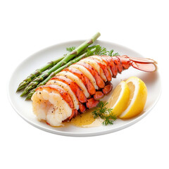 Freshly Grilled Lobster Tail with Asparagus and Lemon on a Plate for Gourmet Seafood Dining Experience