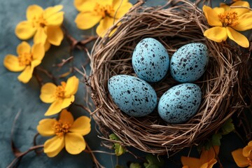 Fototapeta premium Bright and vibrant Easter decorations featuring carrots as the main theme. Multiple carrots arranged in a festive display.