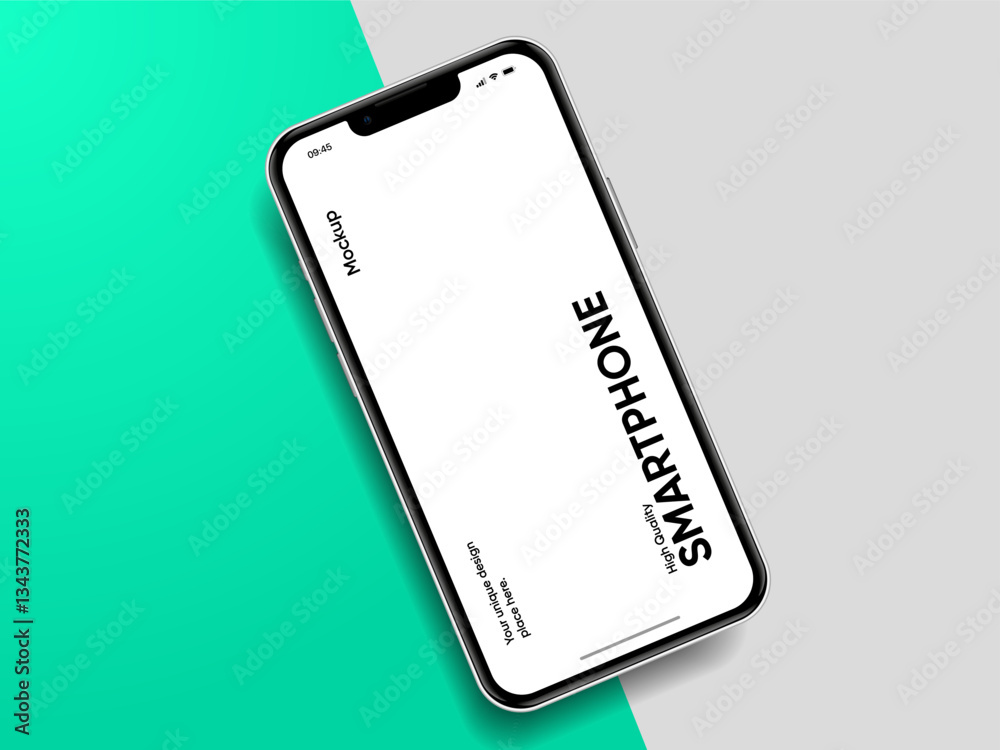Poster Realistic smartphone mockup. Mobile phone vector with isolated on white background. Device front view. 3D mobile phone with shadow. Realistic, high quality smart phone mockup for ui ux presentation.