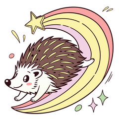 Happy Pop Art Hedgehog Rolling into a Neon Spiral