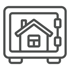 Safe with house inside line icon, housing market concept. Vector graphics. Secure bank deposit box for building sign on white background, outline style icon for mobile or web design.