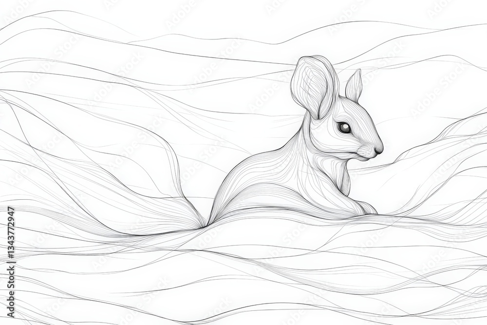 Aufkleber Detailed sketch of a mouse amidst flowing lines representing wind and movement in a serene setting