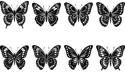 Butterflies silhouette vector set isolated on white background