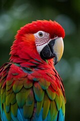 Obraz premium araffe parrot with red and green feathers sitting on a branch
