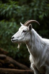 Fototapeta premium there is a goat with long horns standing in the woods