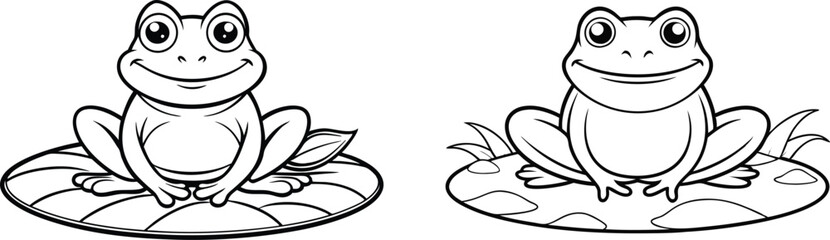 Frog colouring page icon set.
