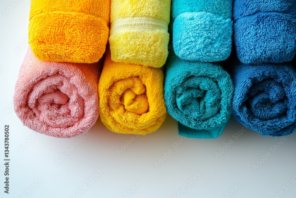 Aufkleber brightly colored rolled towels neatly arranged on a white surface showcase vibrant hues and textures