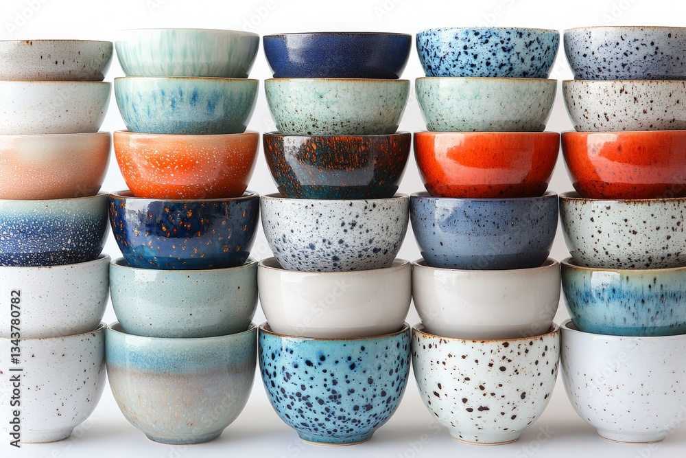 Aufkleber display of colorful ceramic bowls arranged in an artistic pattern showcasing different designs and t