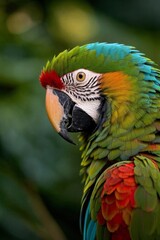araffe parrot with a red and green head and a yellow beak