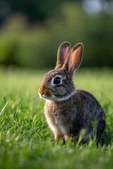 Fototapeta premium there is a small rabbit sitting in the grass in the sun