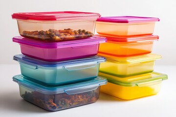 Colorful stack of food storage containers showcasing vibrant organization for meal prep and leftovers