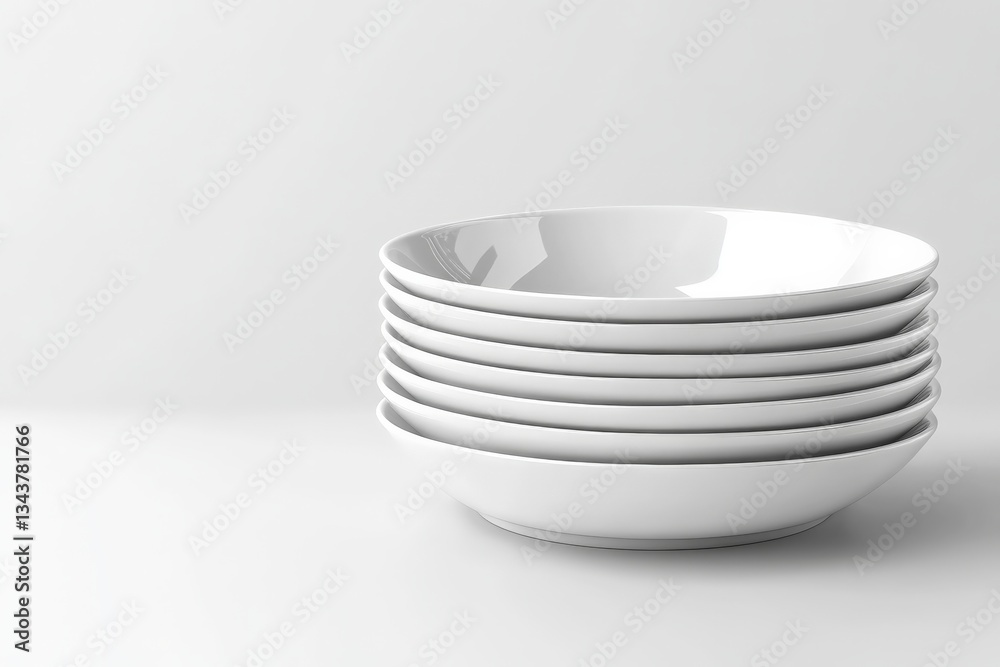 Leinwandbilder stack of white ceramic bowls arranged neatly on a plain surface in a well-lit setting
