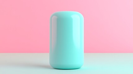 Smooth Turquoise Object Against Soft Pink Background for Modern Minimalist Aesthetic