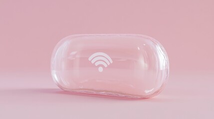 Clear Capsule with WiFi Symbol on Soft Pink Background for Digital Connectivity Concept