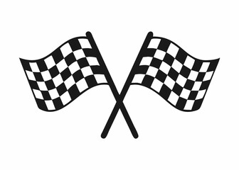 two simple, black and white graphic of two crossed checkered flags, the classic symbol of a race finish.