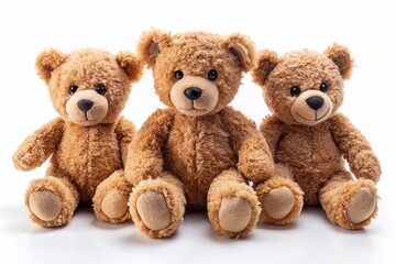 Obraz premium Brown Teddy Bear on White Background: Three Poses, Crisp Focus