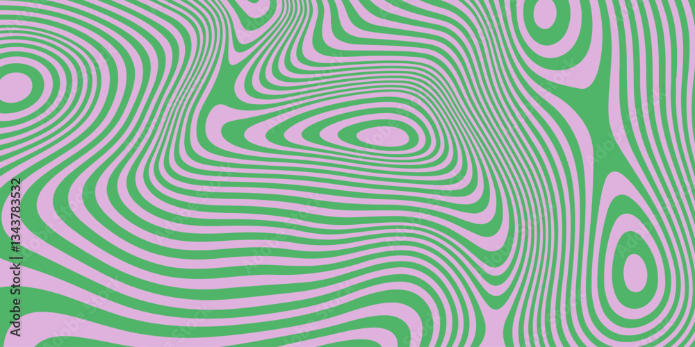 Poster Abstract Geometric Wavy Background. Cool Acid Lines Optical Illusion Art Vector Design. Groovy Trippy Hippy Pattern. Psychedelic Y2k Texture Bg.