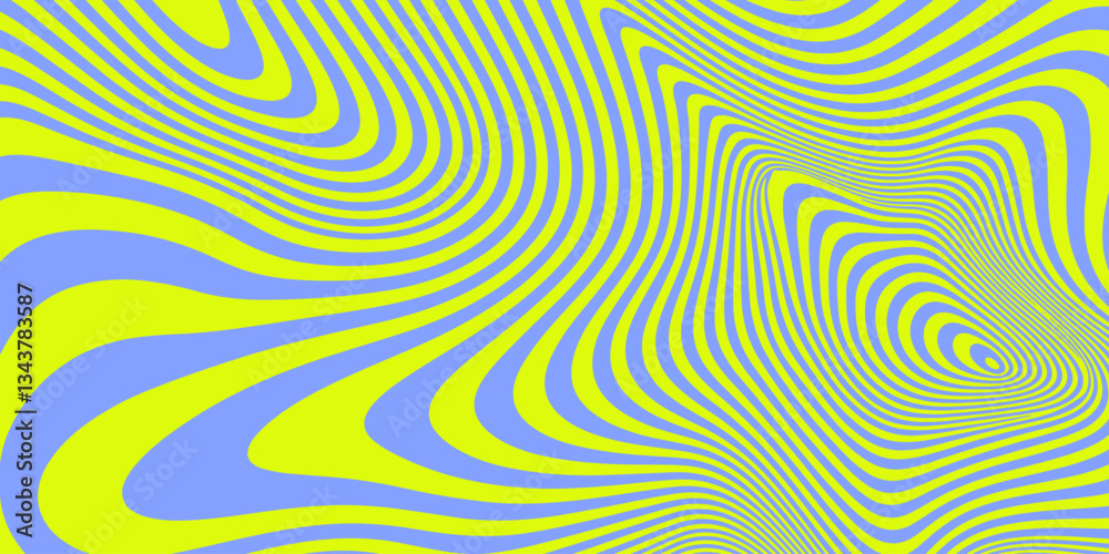 Poster Abstract Geometric Wavy Background. Cool Acid Lines Optical Illusion Art Vector Design. Groovy Trippy Hippy Pattern. Psychedelic Y2k Texture Bg.