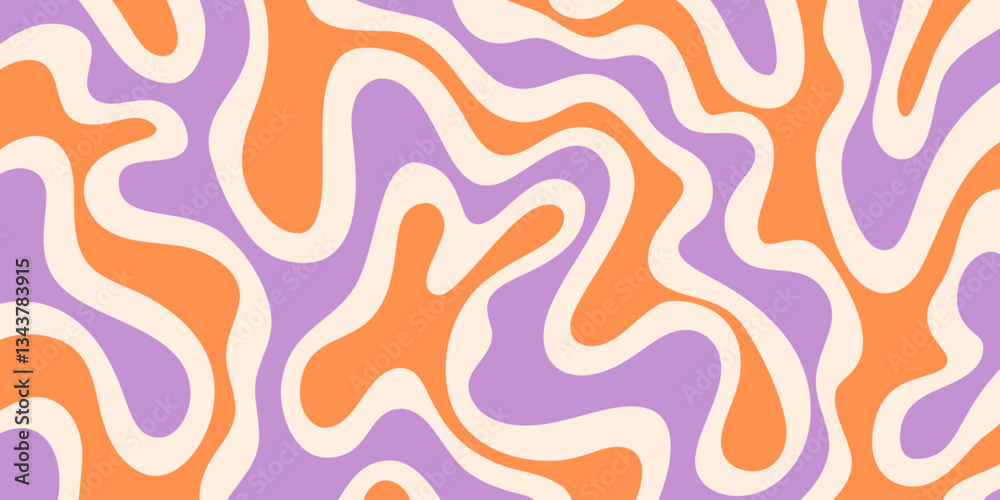 Aufkleber Abstract Trippy Hand Drawn Groovy Pattern Vector Design. Fun Vintage Y2k Wavy Texure. Curvy Psychedelic Background.