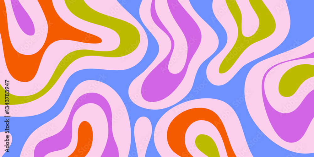 Poster abstract trippy hand drawn groovy pattern vector design. fun vintage y2k wavy texure. curvy psychede