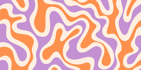 Abstract Trippy Hand Drawn Groovy Pattern Vector Design. Fun Vintage Y2k Wavy Texure. Curvy Psychedelic Background.