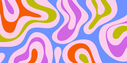 Fototapeta premium Abstract Trippy Hand Drawn Groovy Pattern Vector Design. Fun Vintage Y2k Wavy Texure. Curvy Psychedelic Background.
