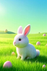 Obraz premium a close up of a white rabbit sitting in a field of grass