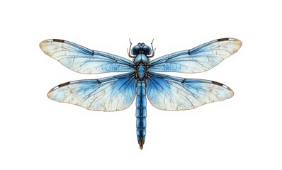 Stunning blue dragonfly on white