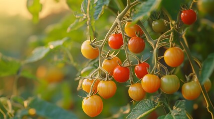 Ripe Red Tomatoes Growing on Vines in a Sunlit Garden With Vibrant Green Leaves and Natural Environment