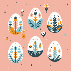 Easter Eggs and Flowers, Children Art Design Vector Illustration