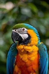 Obraz premium brightly colored parrot sitting on a branch with green leaves in the background