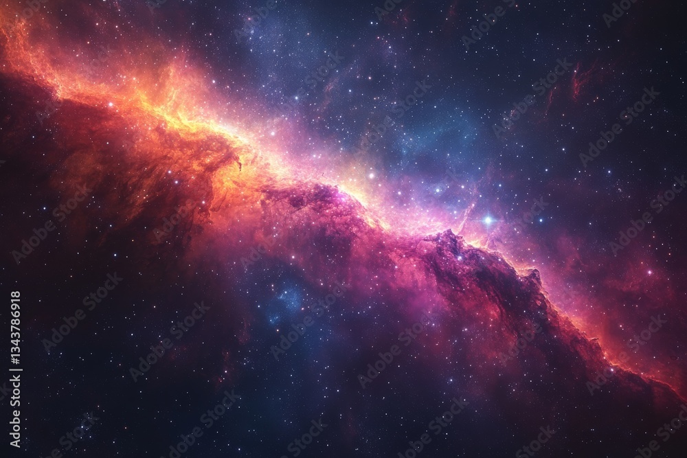 Poster Vivid cosmic nebula displaying vibrant colors in deep space at the edge of a distant galaxy